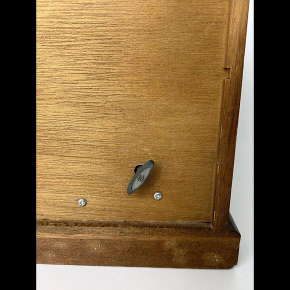 Vintage Brown Wood 4 Drawer Music Jewelry Box Chest Yellow Velvet 7"H x 10.5"L - Picture 7 of 11